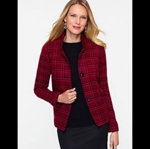 Talbot Petite Plaid Wool Viscose Blend Red Black Cardigan Blazer Women's Sz 16P